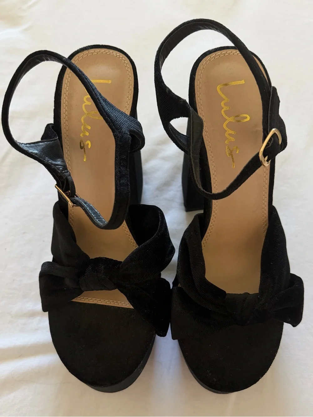 Lulu's Black Velvet Platform Knot Block Heels